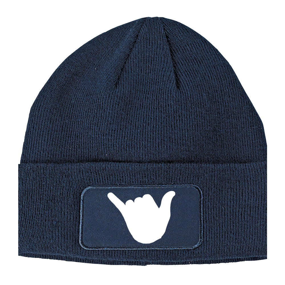 Rock On Hand Winter Knit Adult Beanie Hat Navy Blue