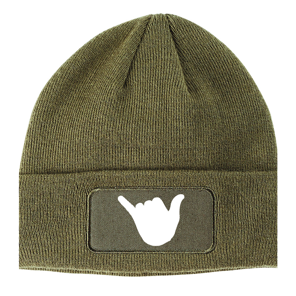 Rock On Hand Winter Knit Adult Beanie Hat Olive Green