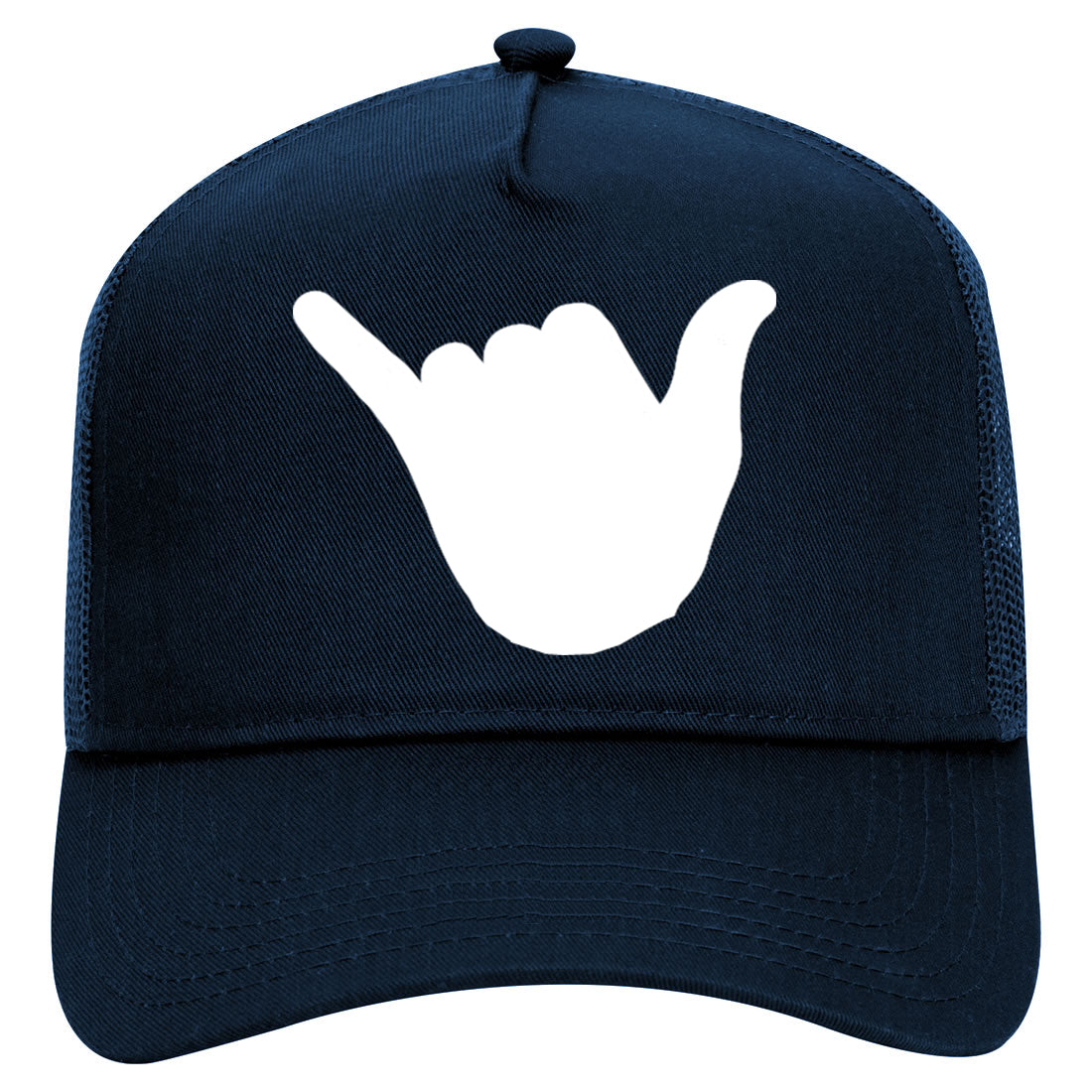 Rock On Hand Mens Mesh Trucker Hat Navy Blue