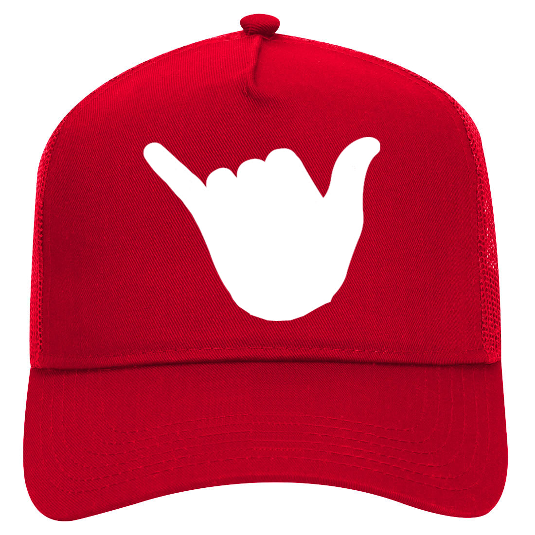 Rock On Hand Mens Mesh Trucker Hat Red