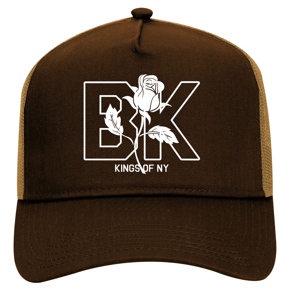 Rose BK Brooklyn Kings Of NY Mens Mesh Trucker Hat Brown