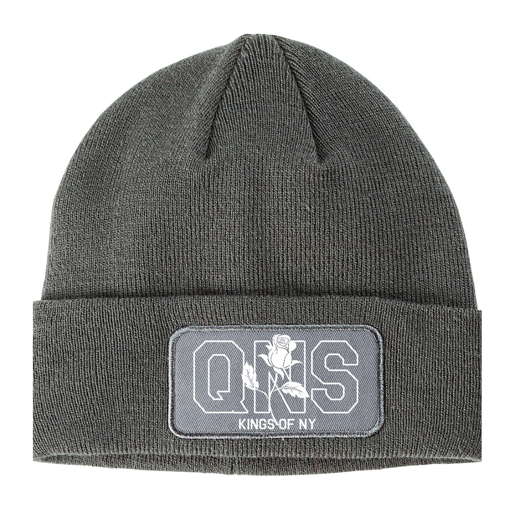 Rose QNS Queens Kings Of NY Winter Knit Adult Beanie Hat Grey