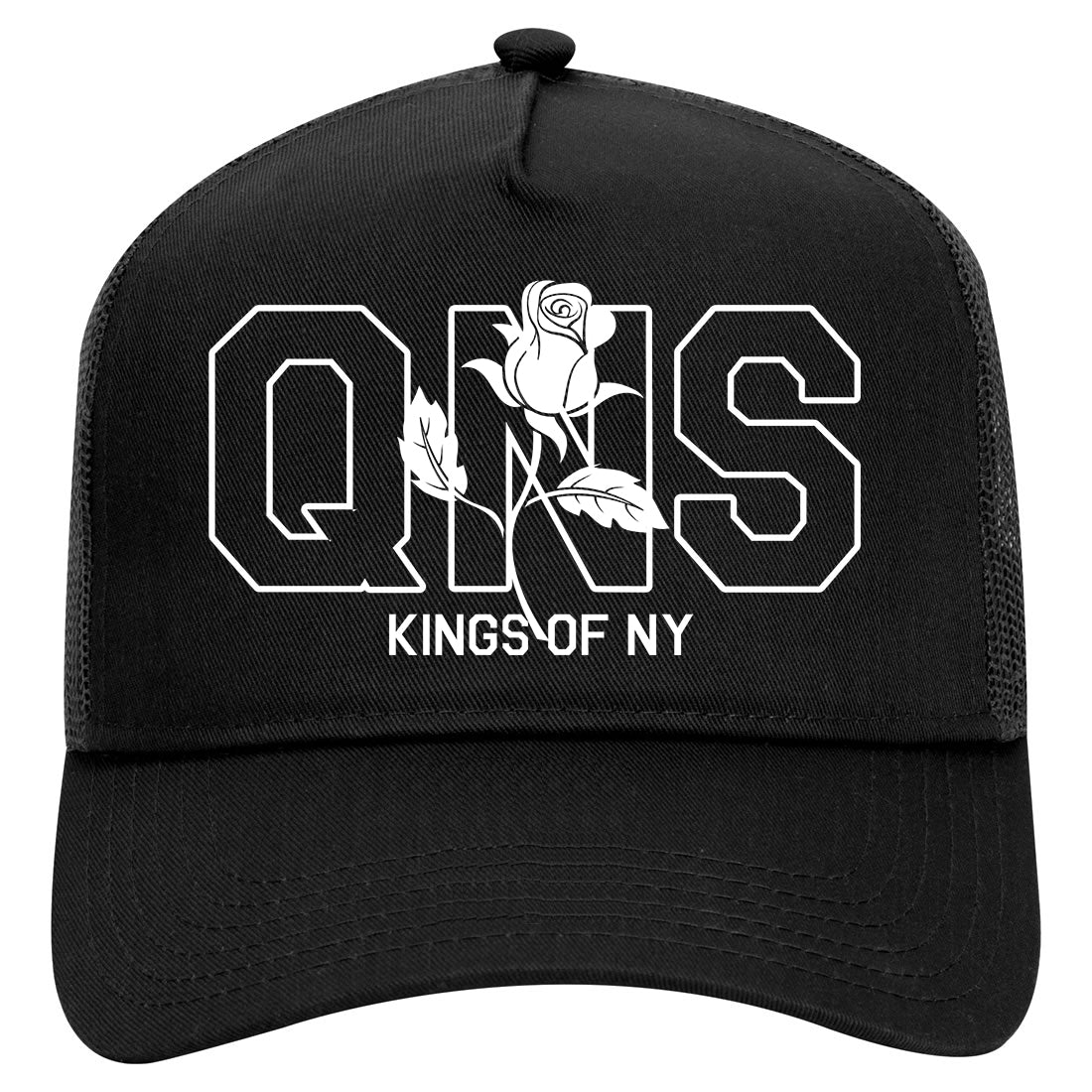 Rose QNS Queens Kings Of NY Mens Mesh Trucker Hat Black