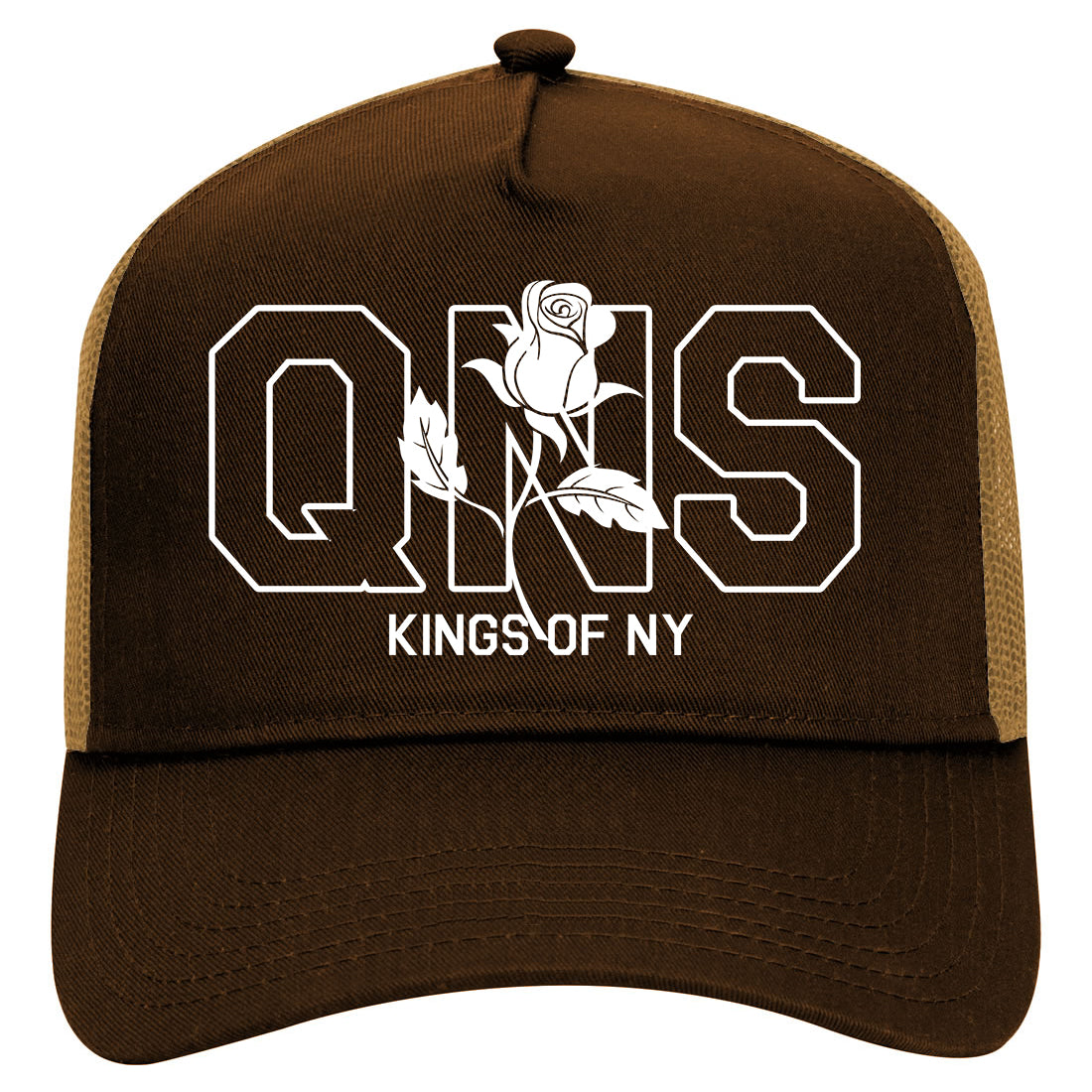 Rose QNS Queens Kings Of NY Mens Mesh Trucker Hat Brown