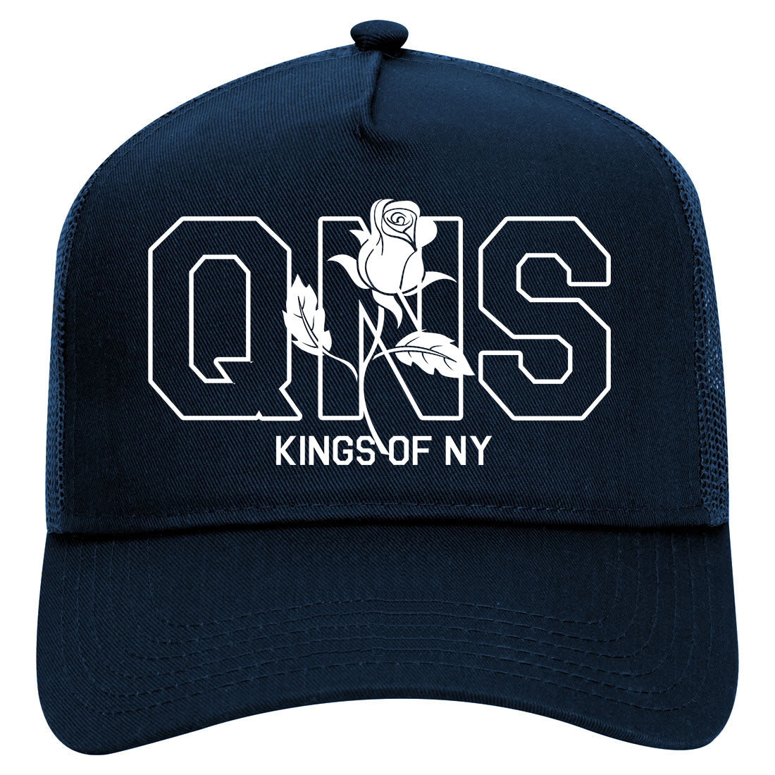 Rose QNS Queens Kings Of NY Mens Mesh Trucker Hat Navy Blue
