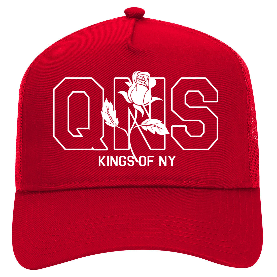 Rose QNS Queens Kings Of NY Mens Mesh Trucker Hat Red