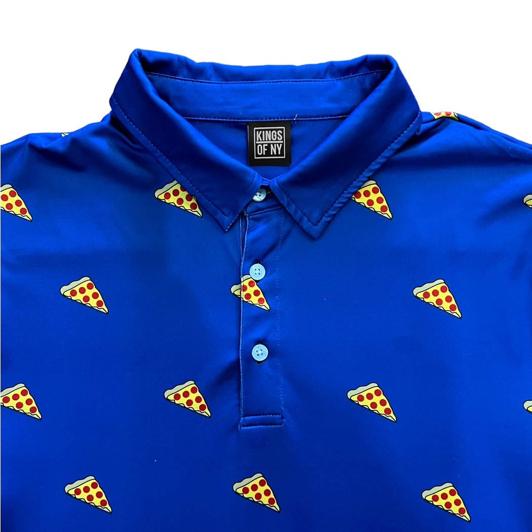 Royal Blue Mini Pizza Funny Men's Polo Golf Shirt