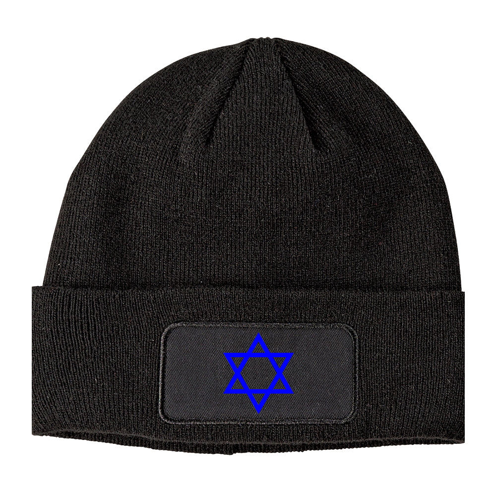 Royal Blue Star Of David Jewish Winter Knit Adult Beanie Hat Black
