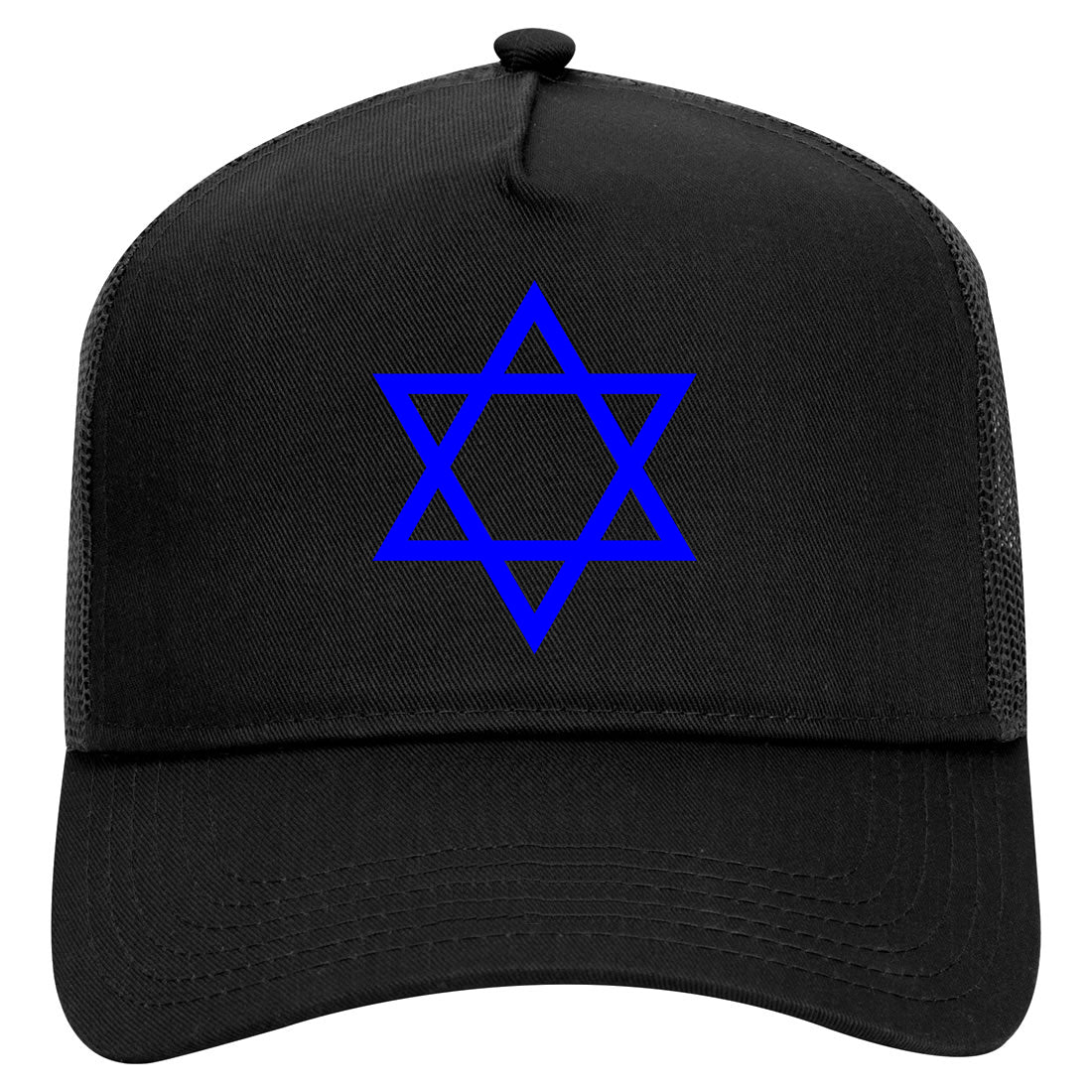 Royal Blue Star Of David Jewish Mens Mesh Trucker Hat Black