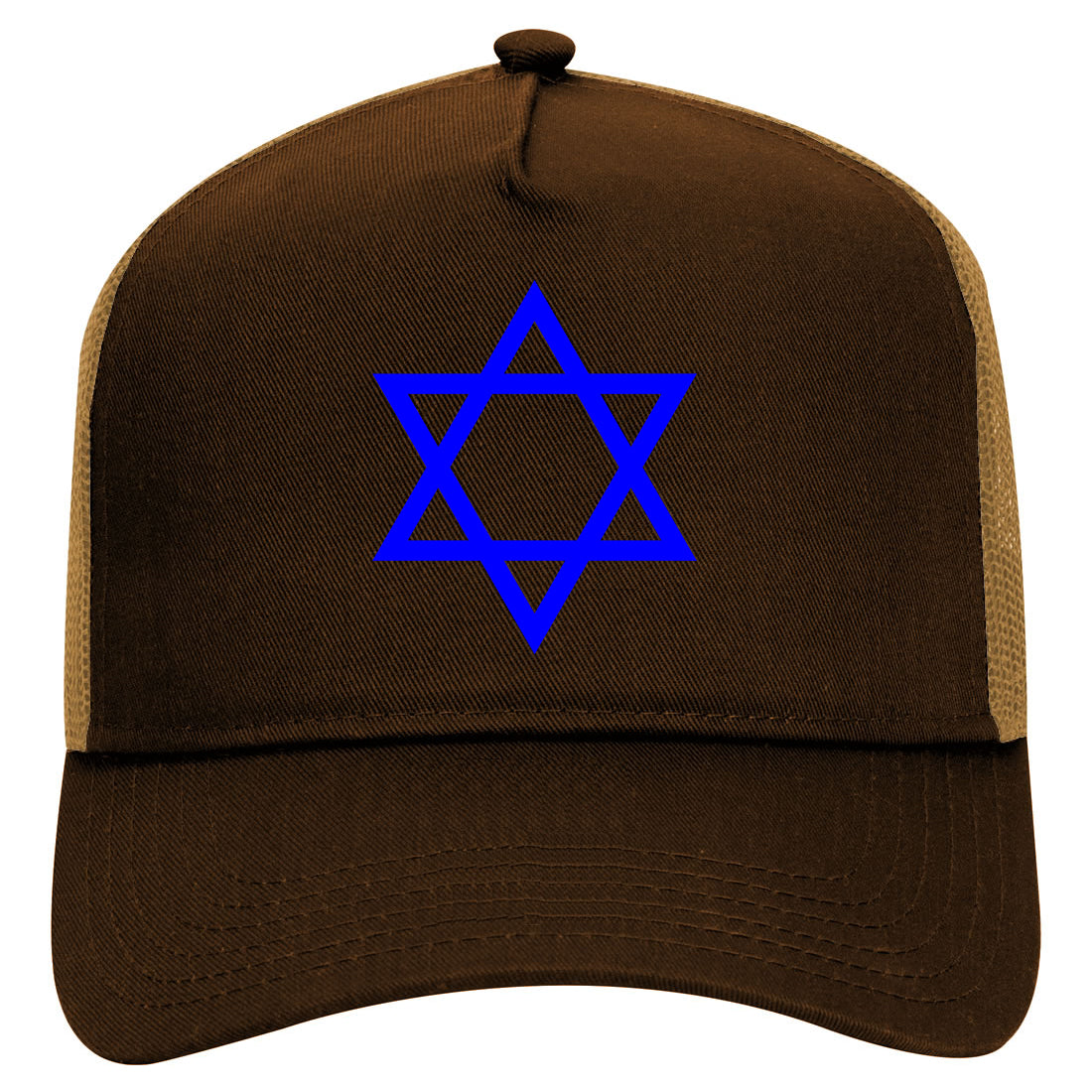 Royal Blue Star Of David Jewish Mens Mesh Trucker Hat Brown