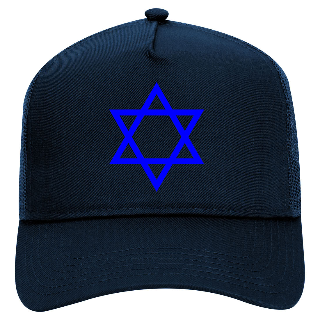 Royal Blue Star Of David Jewish Mens Mesh Trucker Hat Navy Blue