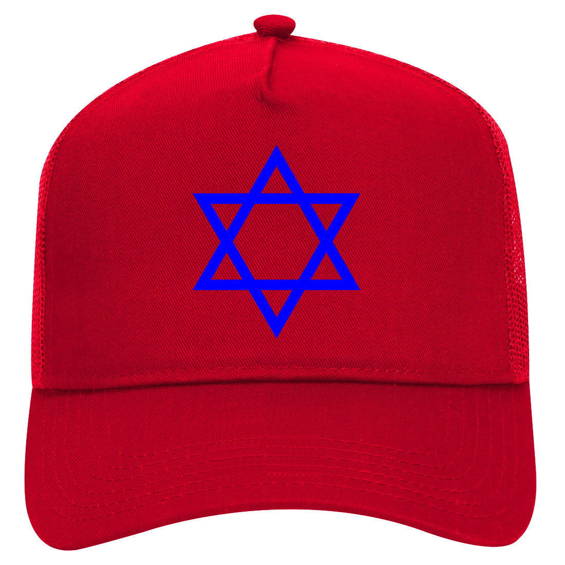 Royal Blue Star Of David Jewish Mens Mesh Trucker Hat Red