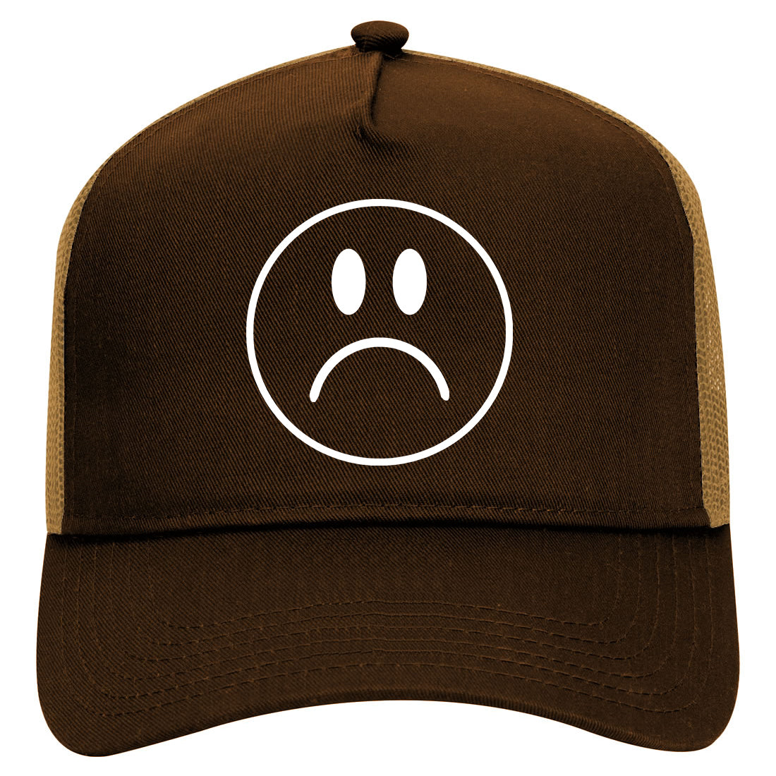 Sad Face Symbol Mens Mesh Trucker Hat Brown