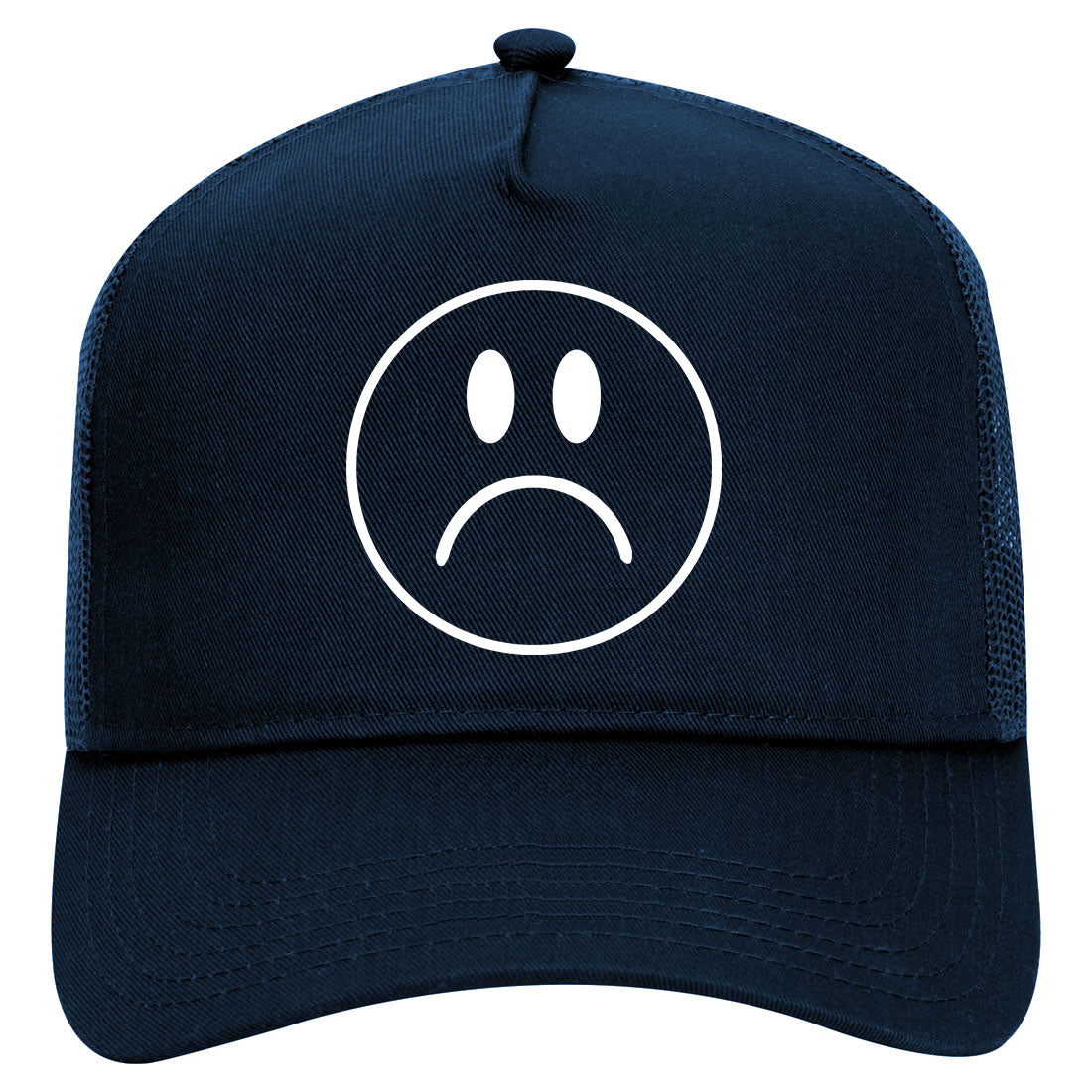 Sad Face Symbol Mens Mesh Trucker Hat Navy Blue