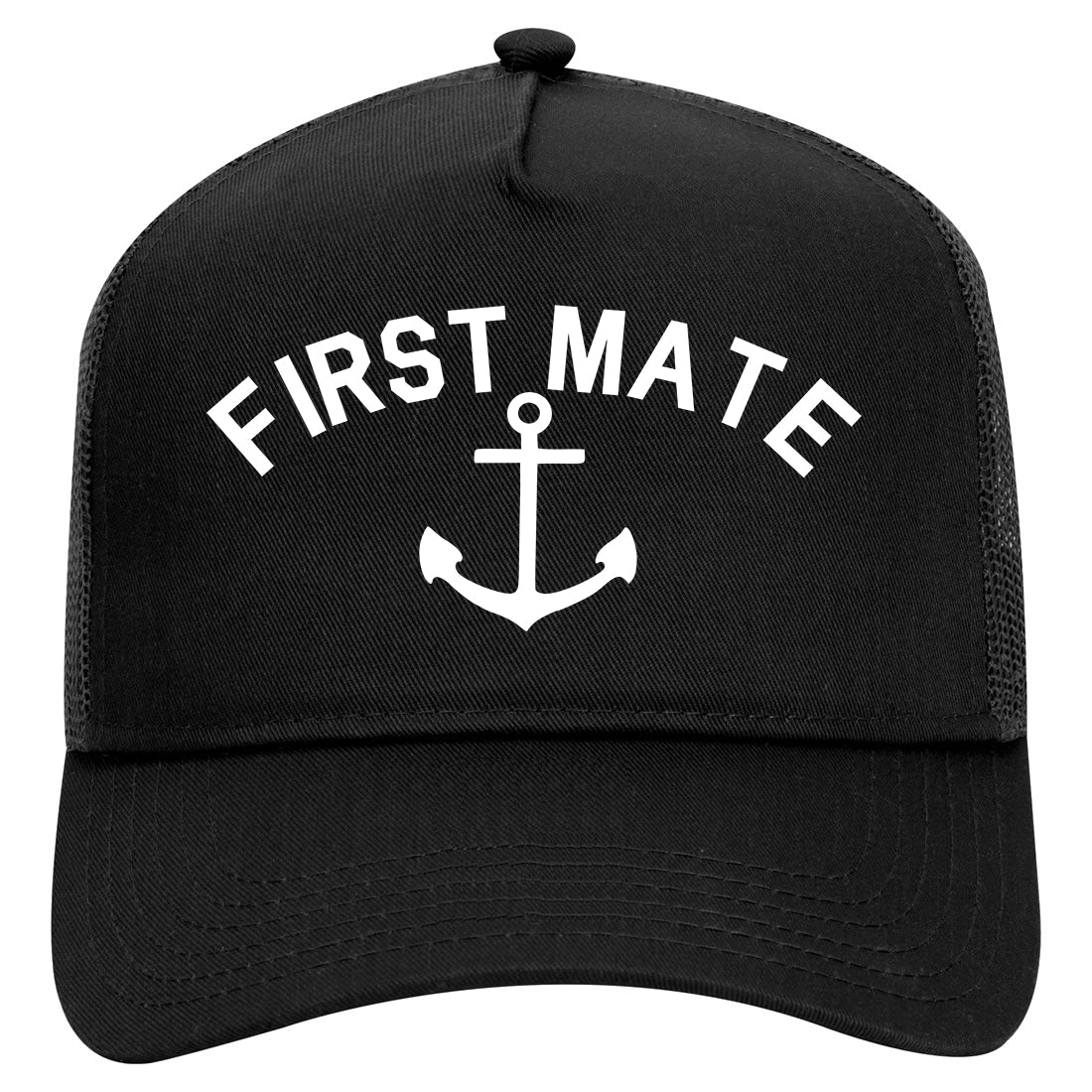 Sailing First Mate Anchor Mens Mesh Trucker Hat Black