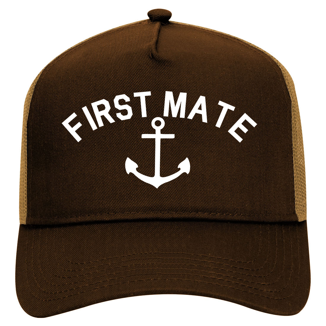 Sailing First Mate Anchor Mens Mesh Trucker Hat Brown