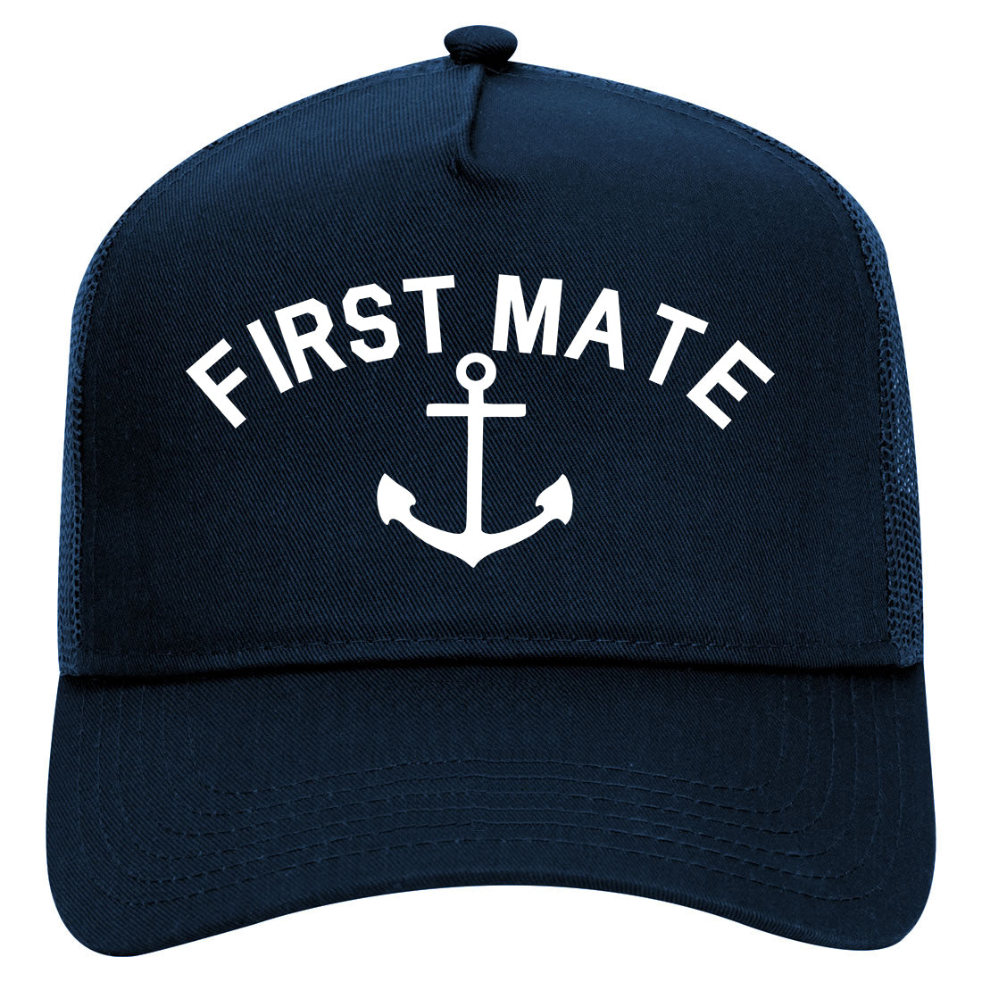 Sailing First Mate Anchor Mens Mesh Trucker Hat Navy Blue