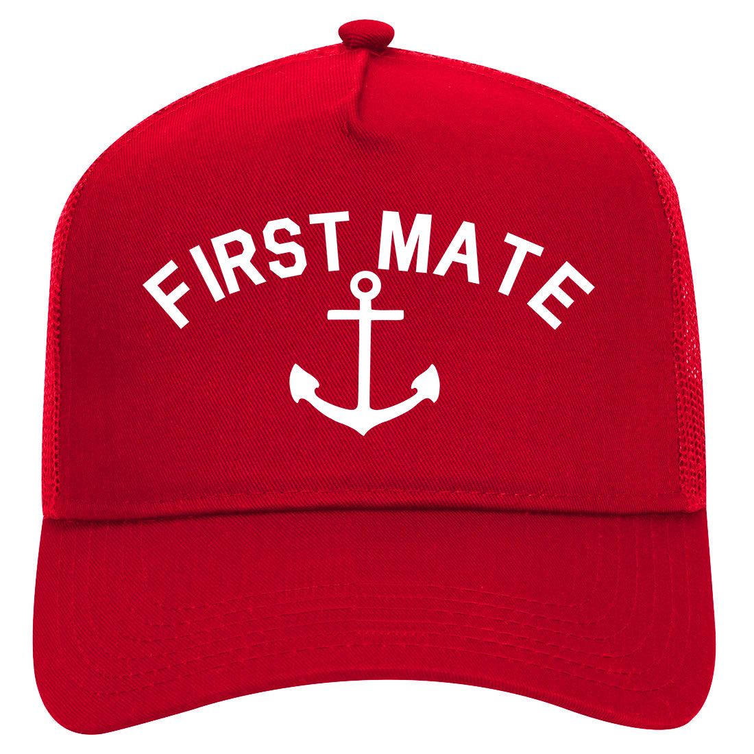Sailing First Mate Anchor Mens Mesh Trucker Hat Red