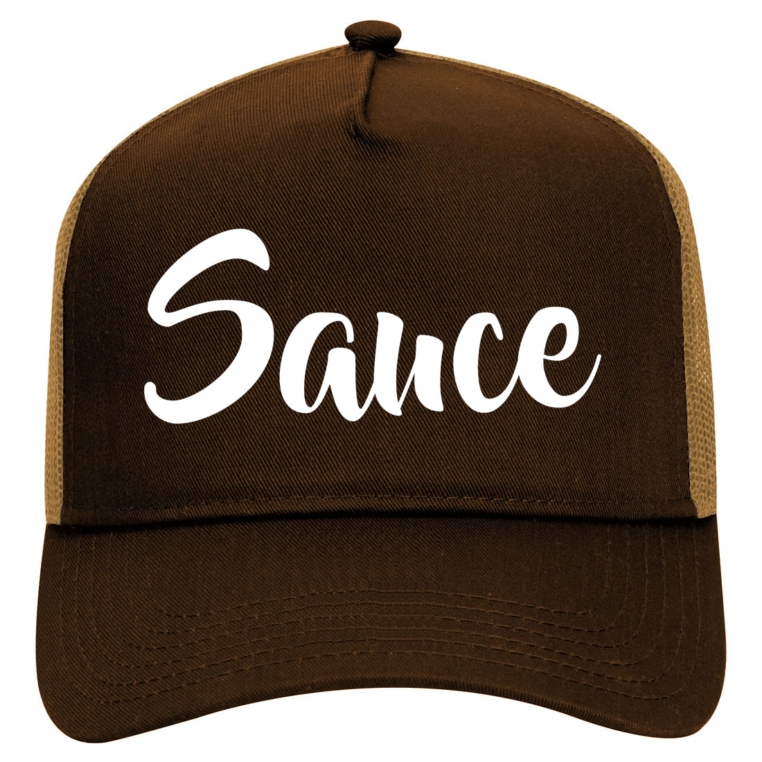 Sauce Script Mens Mesh Trucker Hat Brown