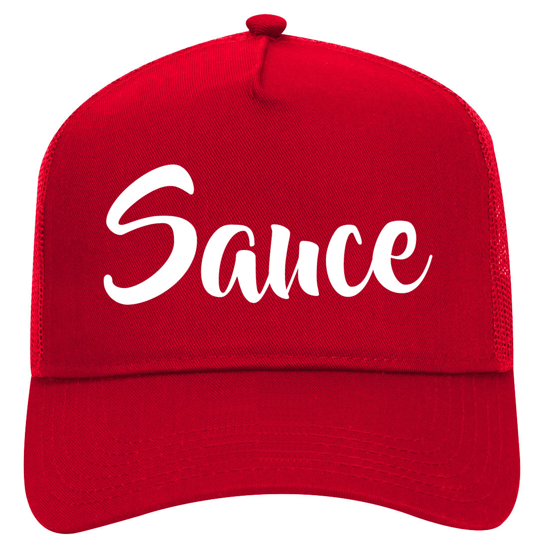 Sauce Script Mens Mesh Trucker Hat Red