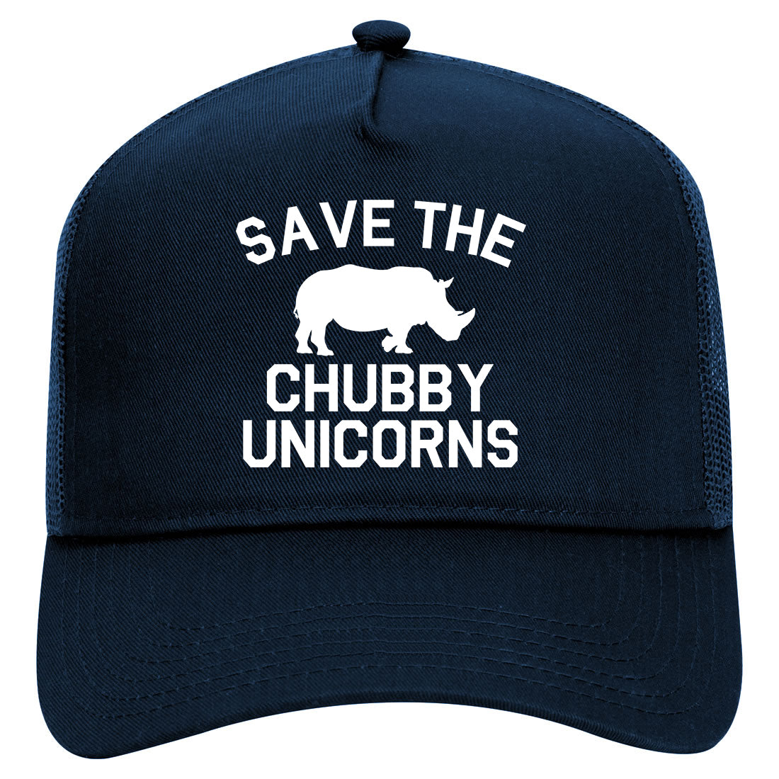 Save The Chubby Unicorns Funny Mens Mesh Trucker Hat Navy Blue