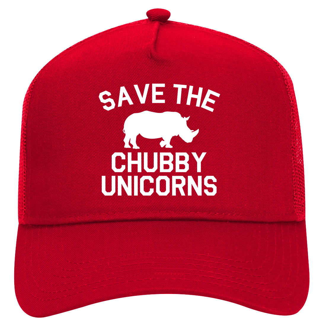 Save The Chubby Unicorns Funny Mens Mesh Trucker Hat Red