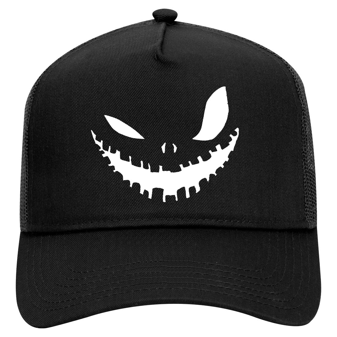 Scary Jack o lantern Face Halloween Mens Mesh Trucker Hat Black