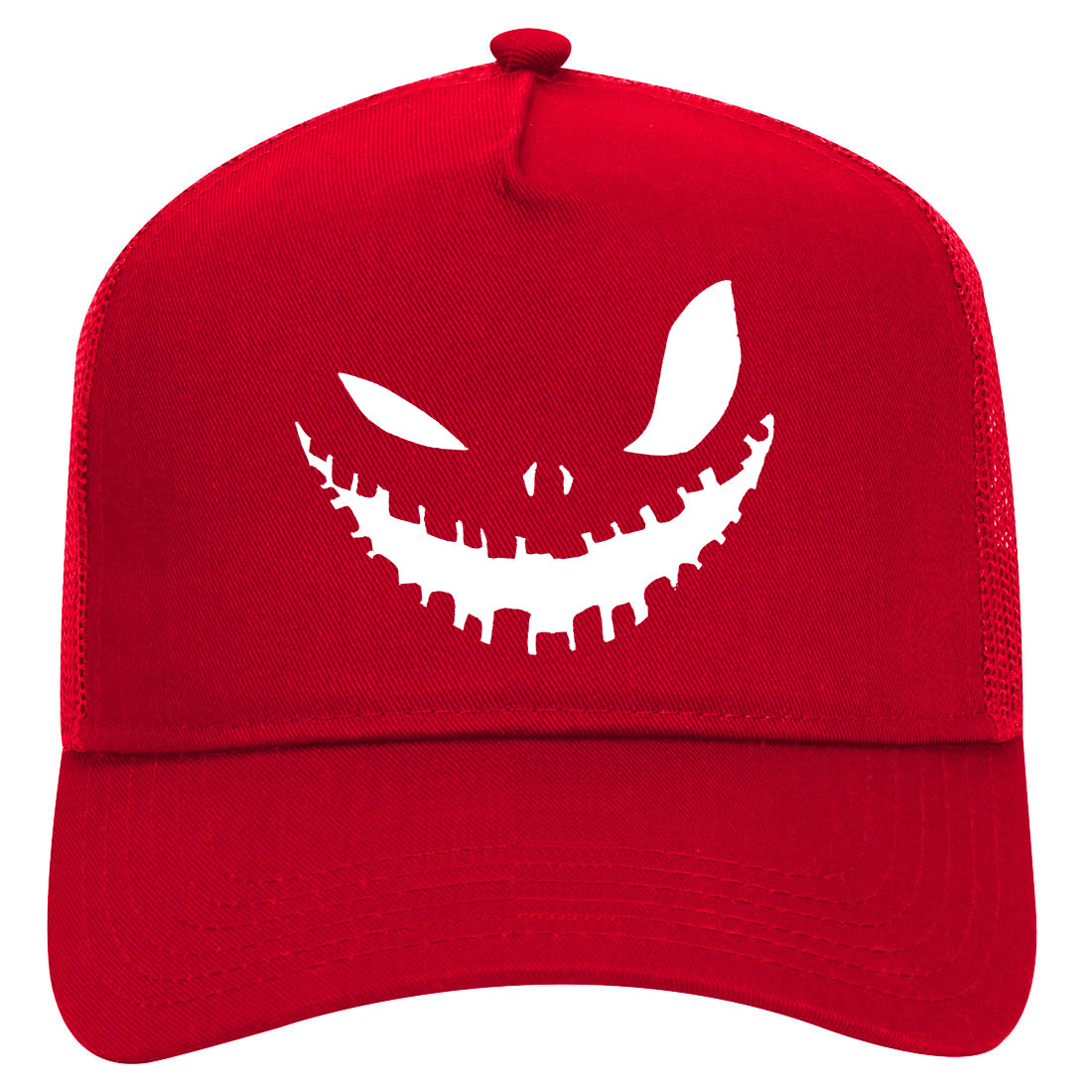 Scary Jack o lantern Face Halloween Mens Mesh Trucker Hat Red