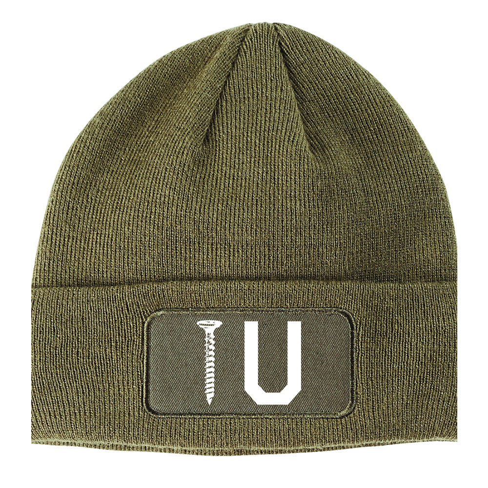 Screw U Funny Winter Knit Adult Beanie Hat Olive Green