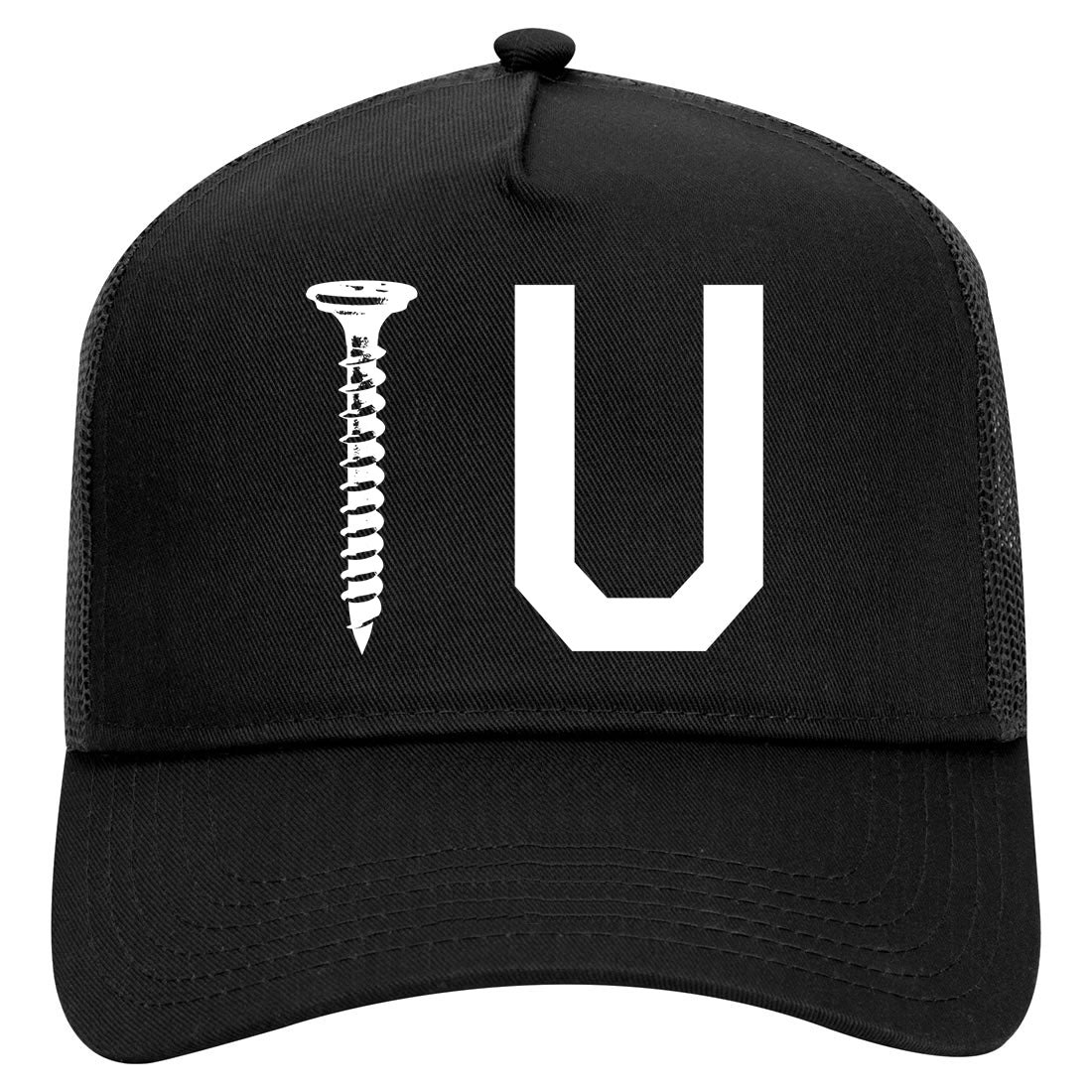 Screw U Funny Mens Mesh Trucker Hat Black