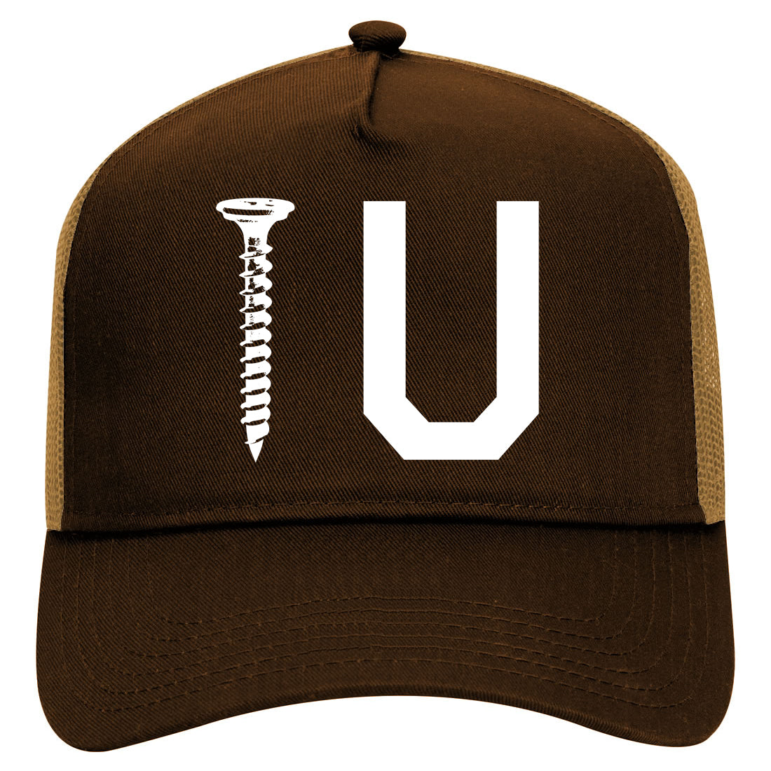 Screw U Funny Mens Mesh Trucker Hat Brown