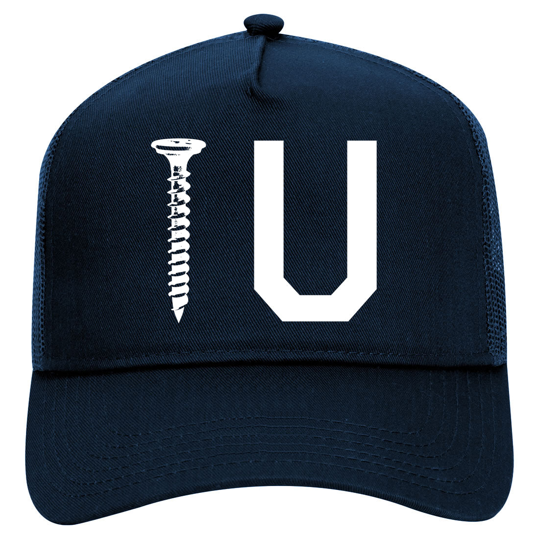 Screw U Funny Mens Mesh Trucker Hat Navy Blue