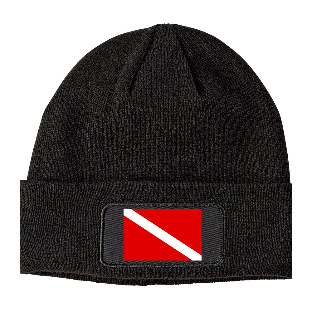 Scuba Dive Flag Winter Knit Adult Beanie Hat Black