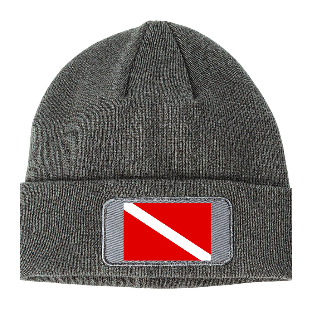 Scuba Dive Flag Winter Knit Adult Beanie Hat Grey