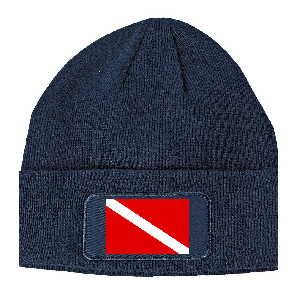 Scuba Dive Flag Winter Knit Adult Beanie Hat Navy Blue