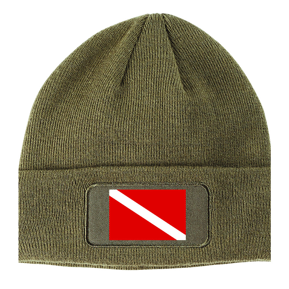 Scuba Dive Flag Winter Knit Adult Beanie Hat Olive Green