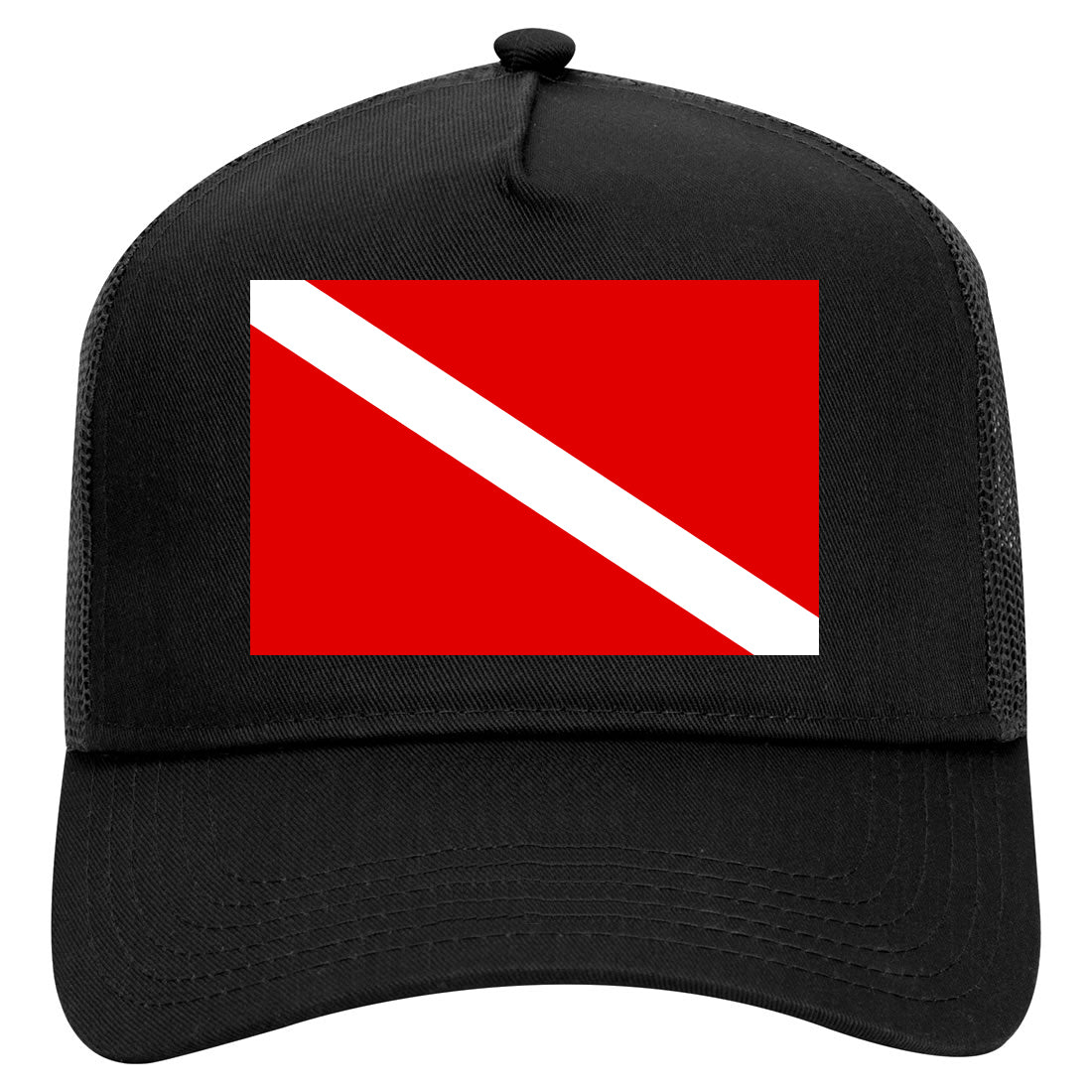 Scuba Dive Flag Mens Mesh Trucker Hat Black