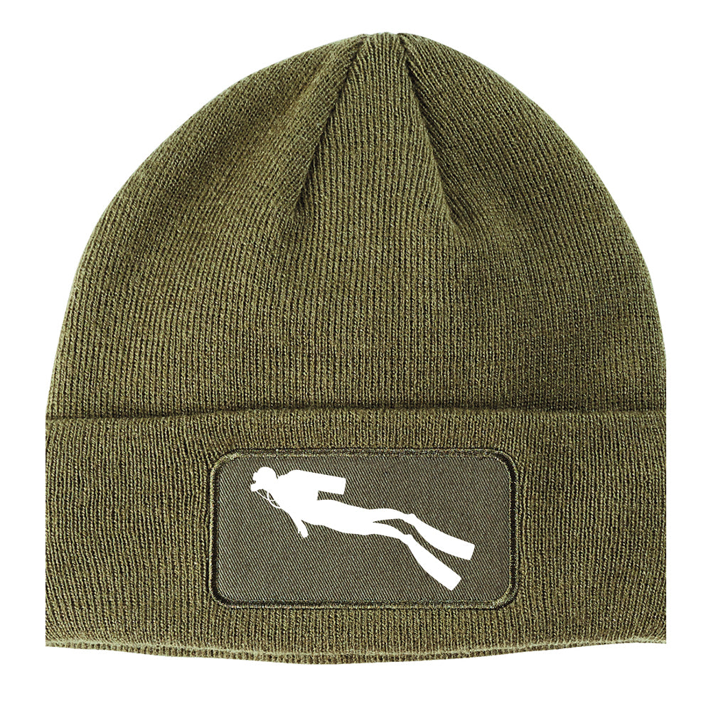 Scuba Diver Winter Knit Adult Beanie Hat Olive Green