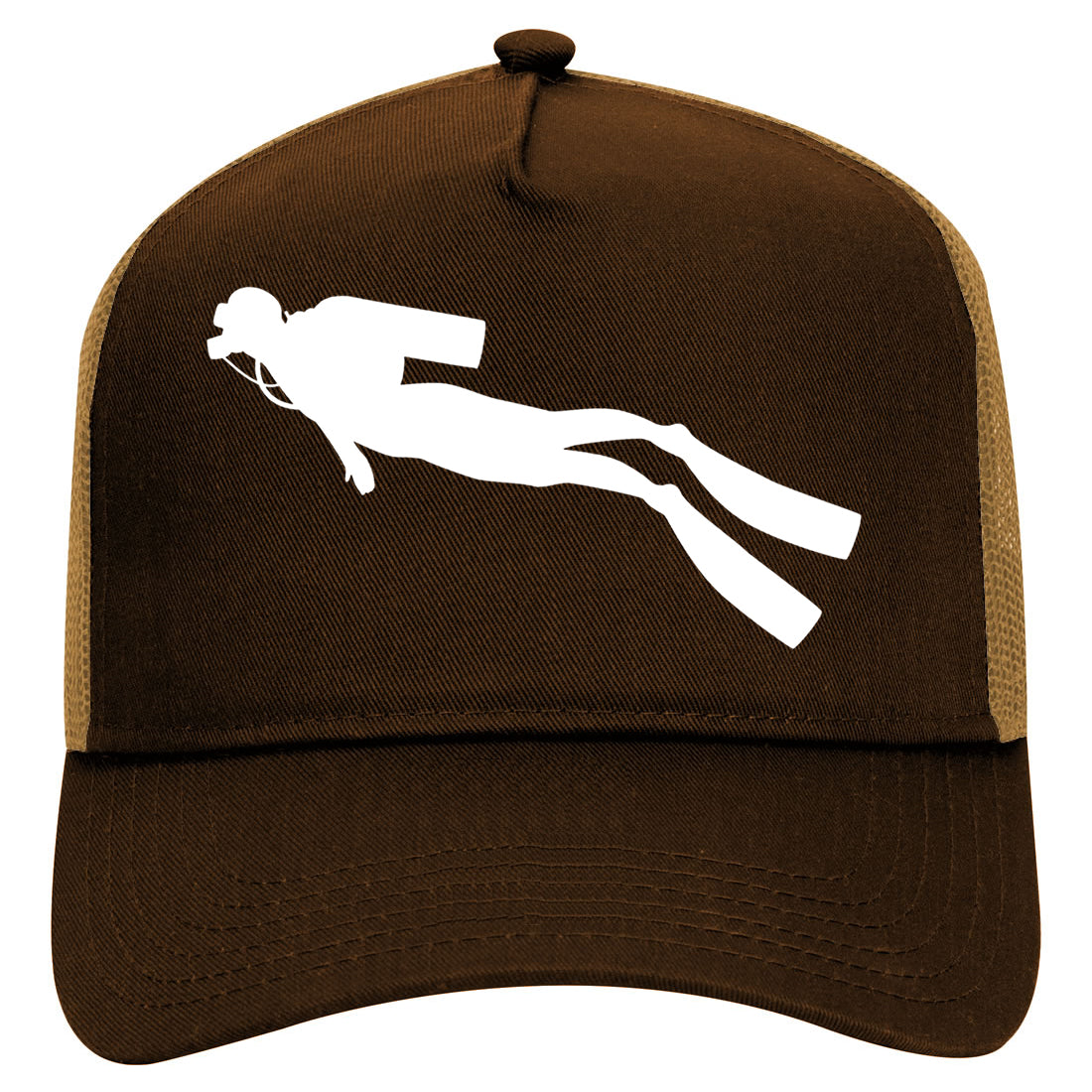 Scuba Diver Mens Mesh Trucker Hat Brown