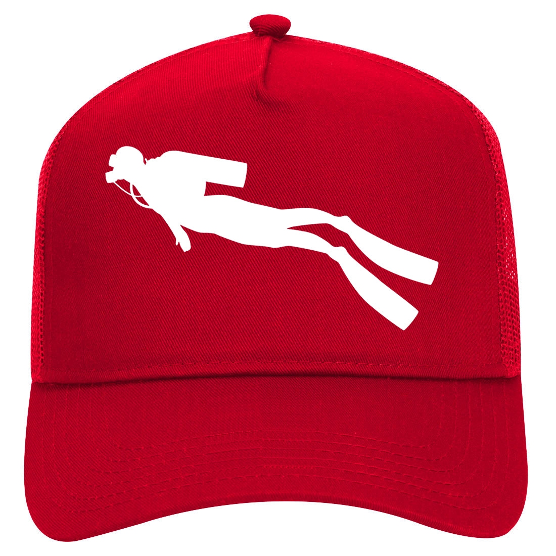 Scuba Diver Mens Mesh Trucker Hat Red