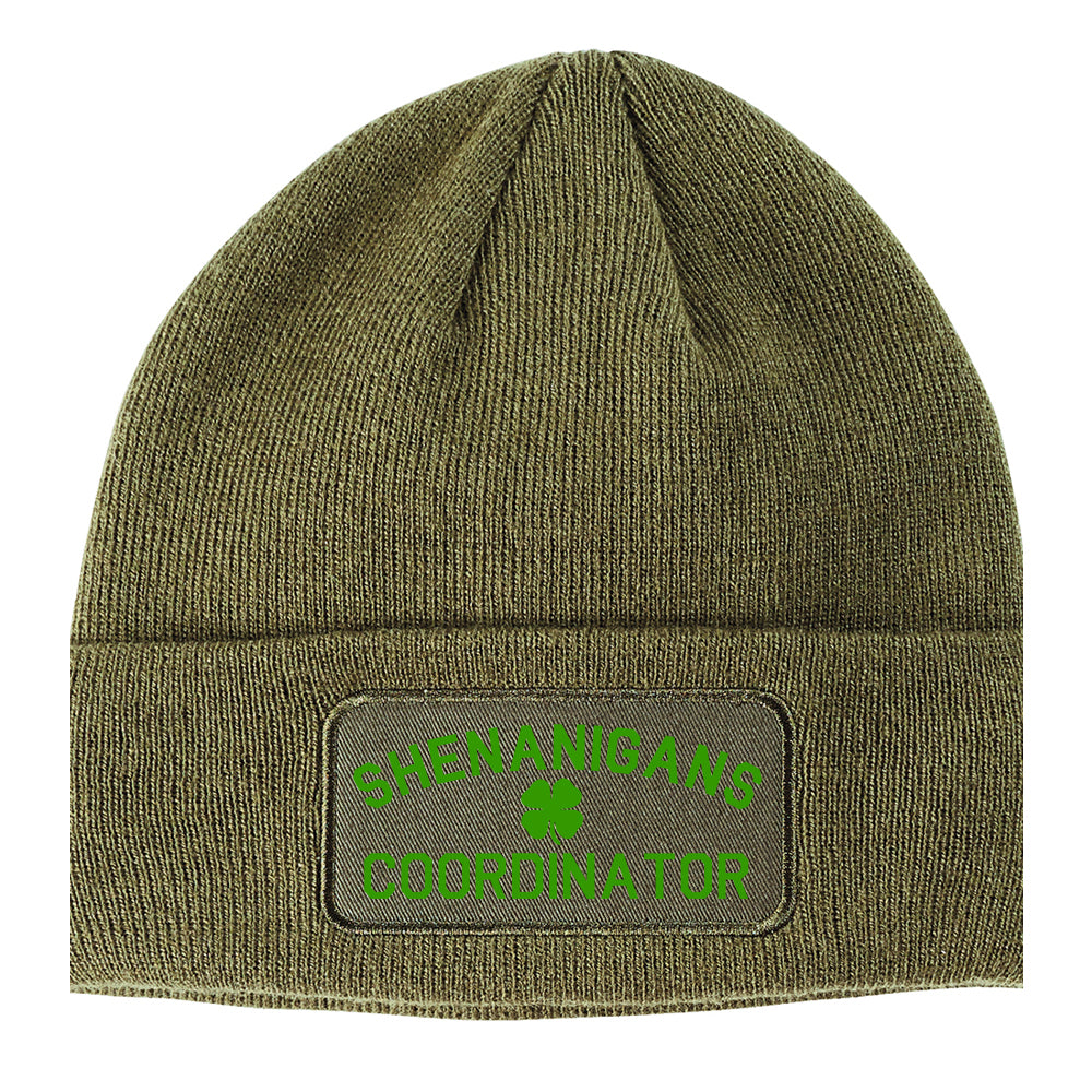 Shenanigans Coordinator St Patricks Day Winter Knit Adult Beanie Hat Olive Green