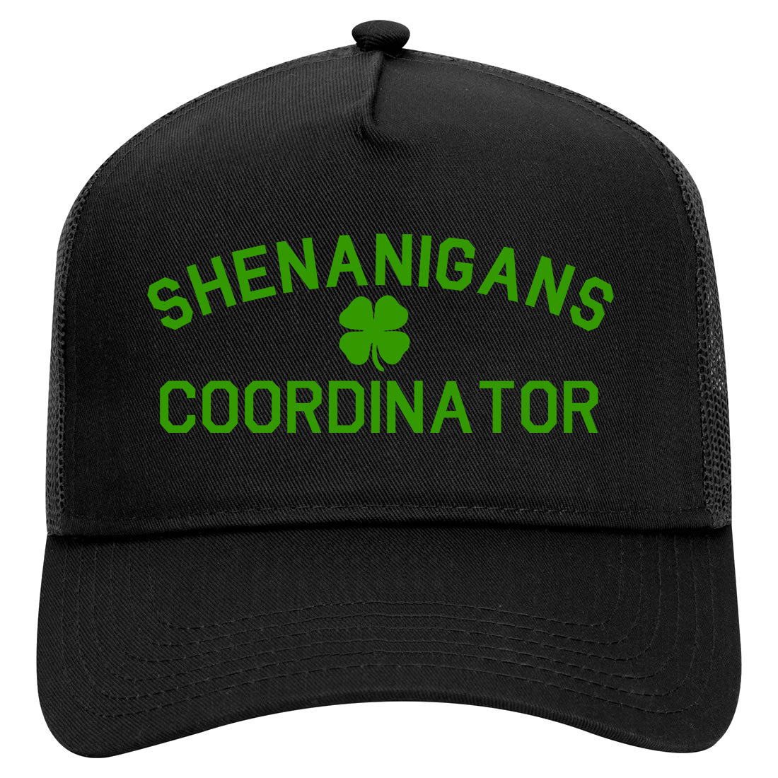 Shenanigans Coordinator St Patricks Day Mens Mesh Trucker Hat Black