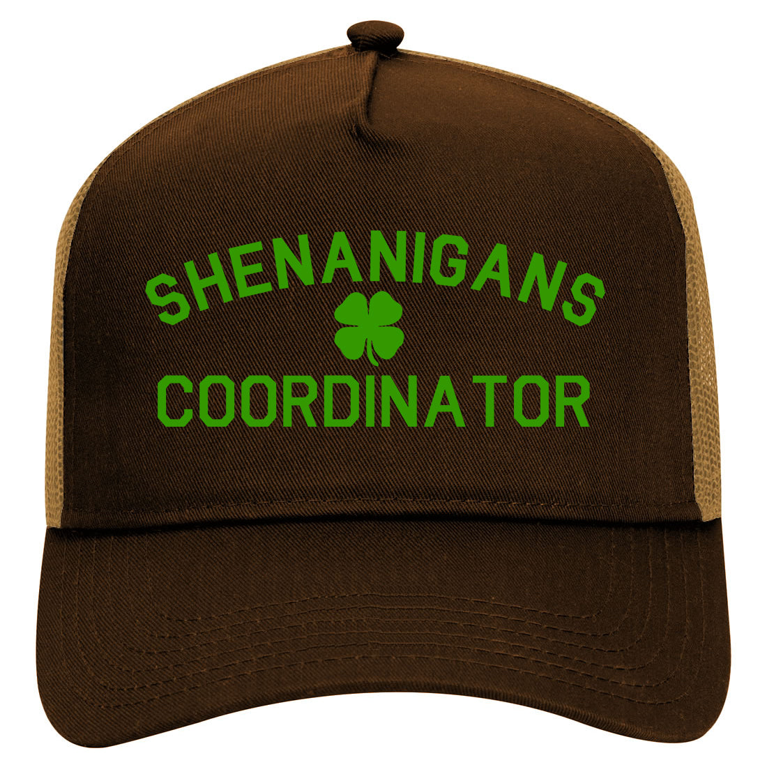 Shenanigans Coordinator St Patricks Day Mens Mesh Trucker Hat Brown