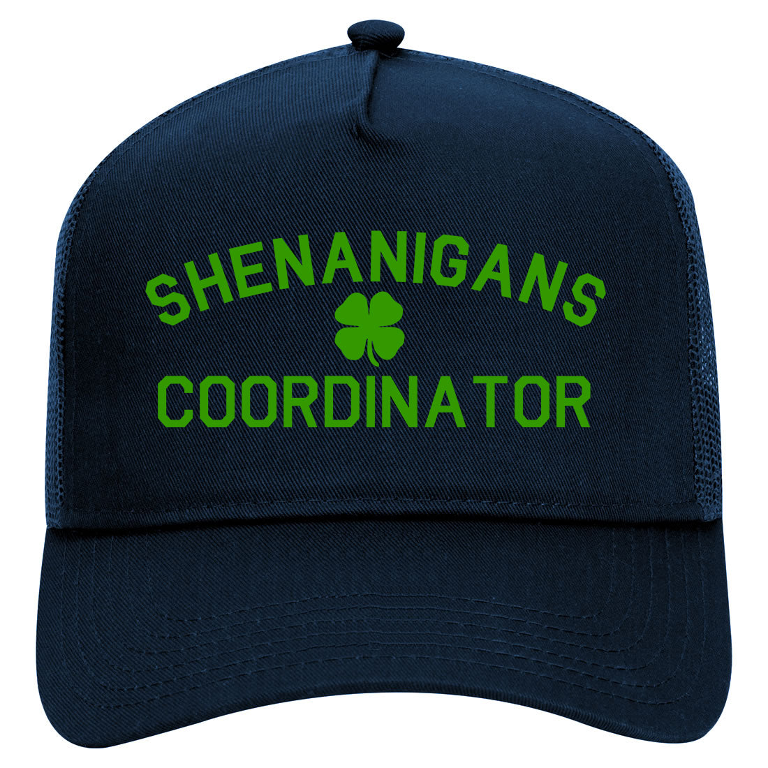 Shenanigans Coordinator St Patricks Day Mens Mesh Trucker Hat Navy Blue