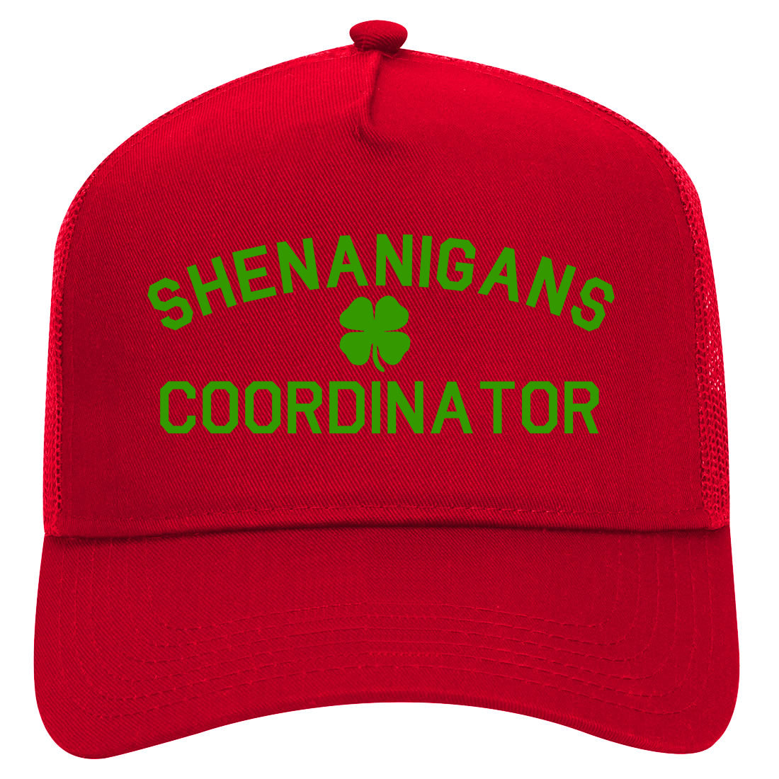 Shenanigans Coordinator St Patricks Day Mens Mesh Trucker Hat Red