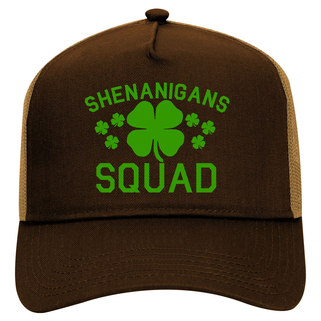 Shenanigans Squad St Patricks Day Mens Mesh Trucker Hat Brown