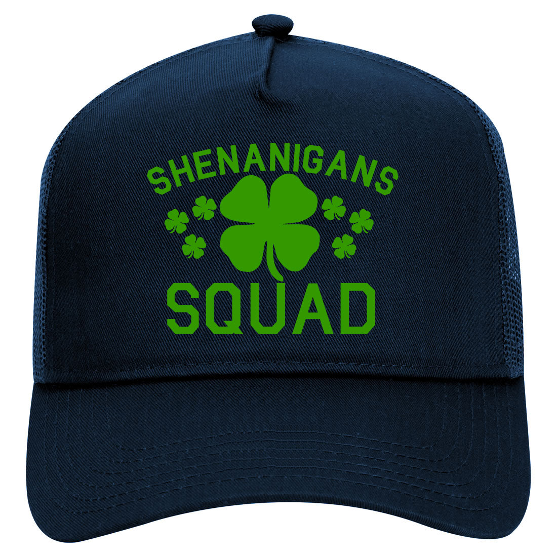 Shenanigans Squad St Patricks Day Mens Mesh Trucker Hat Navy Blue