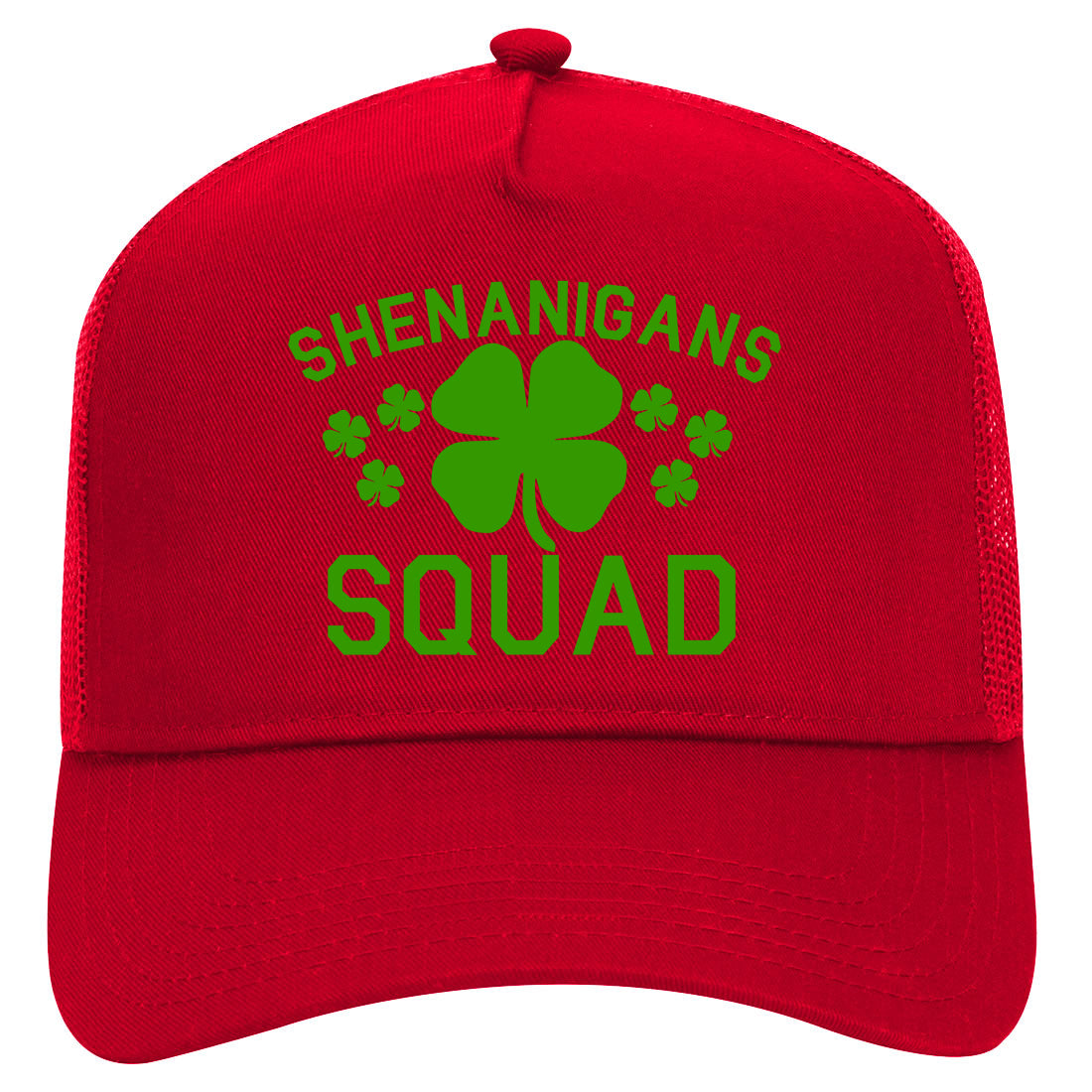 Shenanigans Squad St Patricks Day Mens Mesh Trucker Hat Red