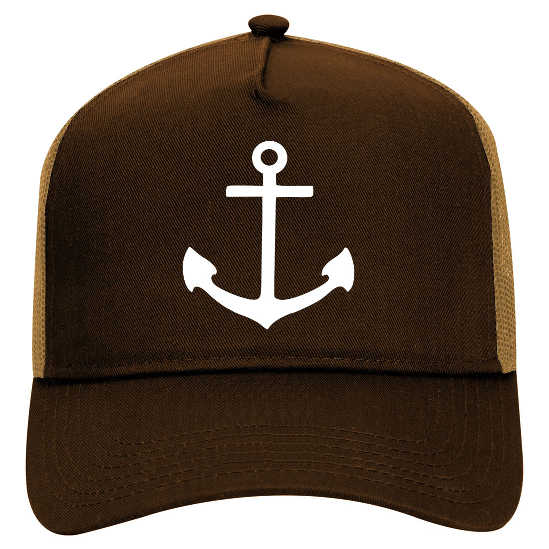 Ship Anchor Mens Mesh Trucker Hat Brown