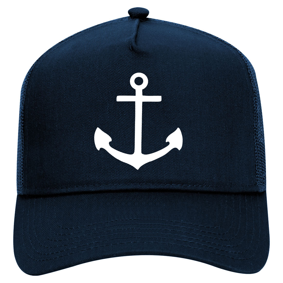 Ship Anchor Mens Mesh Trucker Hat Navy Blue